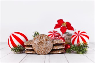 Raditional German round glazed gingerbread Christmas cookie called 'Lebkuchen'
