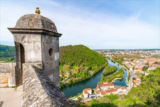 View of the Doubs River and the town of Besancon from the World Heritage Site of Besancon Citadel