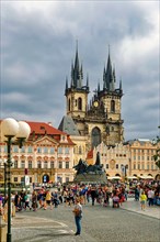Jan Hus Monument and Teyn Church on Old Town Square
