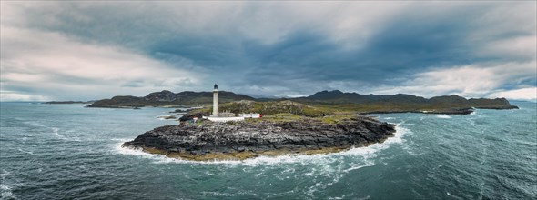 Aerial panorama of Ardnamurchan Point with the 35 metre high lighthouse