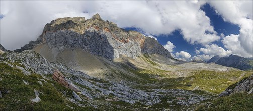 Alpine panorama of the second highest peak in the Lechquellen Mountains the Rote Wand in Lech am Arlberg Austria Europe