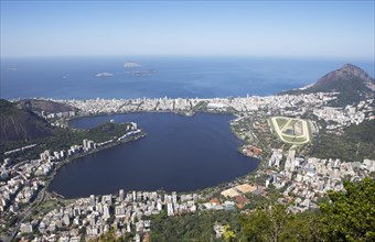 View from Corcovado to the lagoon Lagoa Rodrigo de Freitas and Ipanema