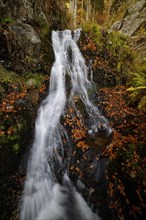 Mountain stream and waterfall in autumn forest