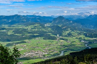 View from the Rossfeld panorama road near Berchtesgaden to Kuchl in the Salzach valley