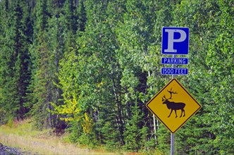 Sign warns of caribou