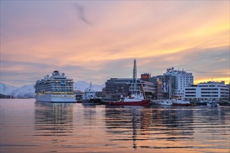 Tromso harbour with cruise ship