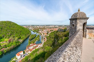View of the Doubs River and the town of Besancon from the World Heritage Site of Besancon Citadel