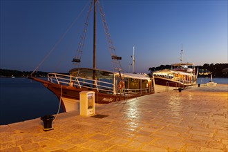 Excursion boats in the evening at the harbor of Porec