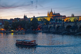 View from the Vltava River to Hradcany with Prague Castle and St. Vitus Cathedral