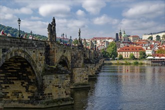View from the Vltava River to Hradcany with Prague Castle