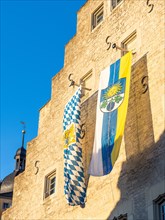 Flags hanging from the town hall