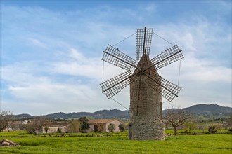 Traditional windmill in the central plain of Es Pla