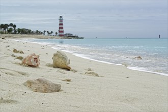 Sunset Beach Beach and Lighthouse of the private island of the cruise line MSC Cruises