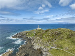 Aerial view of Ardnamurchan Point with the 35 metre high lighthouse