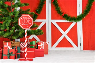Christmas background with Santa Stop sign