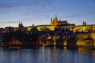 View from the Vltava River to Hradcany with Prague Castle