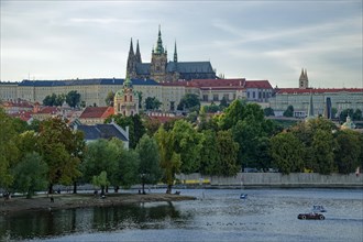 View from the Vltava River to Hradcany with Prague Castle and St. Vitus Cathedral
