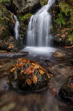 Mountain stream and waterfall in autumn forest