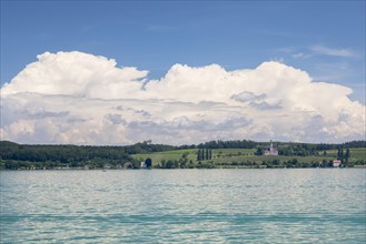 Summer day on Lake Constance with a view of the Birnau Basilica