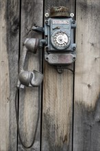 Old wall telephone from Russian miners' settlement Barentsburg