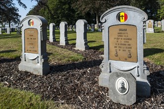 First World War One grave with photo of fallen soldier at the Belgian Military Cemetery at Houthulst