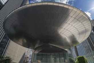 Modern roofing at the entrance of an office building