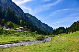Alpine hut in the Rappenalp valley near Oberstdorf in Allgaeu