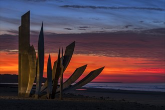 Second World War Two Omaha Beach monument Les Braves at Saint-Laurent-sur-Mer at sunset