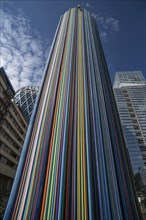 Colourful ventilation tower designed by artist Raymond Moretti