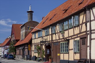 Historical and colourful half-timbered houses and hotel in the town Ystad