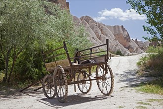 Old horse-drawn wagon in the mountains of Cappadocia