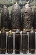 First World War One artillery ammunition in the Memorial Museum Passchendaele 1917 at Zonnebeke