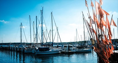 Sailing boats in Travemuende harbour. Schleswig-Holstein