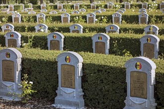 First World War One graves of fallen soldiers at the Belgian Military Cemetery at Ramskapelle