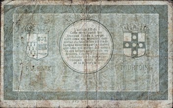 Back side of French banknote Bon de Monnaie Un Franc of the cities Ville de Roubaix et de Tourcoing from 1916 during the First World War One