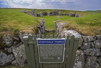 Entrance gate and information panel of Stanydale Temple