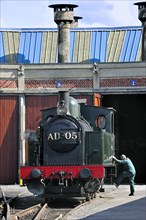 Steam train at the depot of the Chemin de Fer a Vapeur des Trois Vallees at Mariembourg