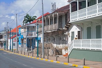 Street with colonial houses in the historic centre of Marigot