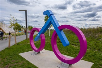 Colourful bicycle sculpture on the cycle path RS 15 Mannheim
