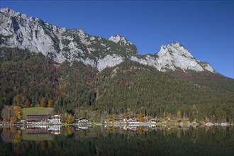 Hotels and CVJM Aktivzentrum Hintersee along Lake Hintersee in the Bavarian Alps