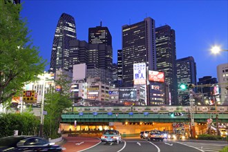 Shinjuku skyscrapers illuminated at night Tokyo Japan Asia