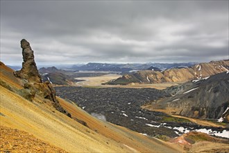 Volcanic rock formations and rhyolite lava field at Brennisteinsalda volcano near Landmannalaugar