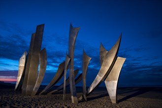 Second World War Two Omaha Beach monument Les Braves at Saint-Laurent-sur-Mer at night