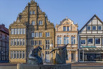 Istorical Buildings Market Square with Fountain Stadthagen Germany