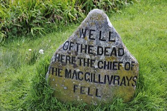 One of the headstones that mark the graves of fallen Jacobite soldiers at the Culloden battlefield