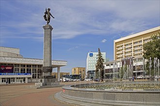 Apollo statue and the Krasnoyarsk State Theatre of Opera and Ballet