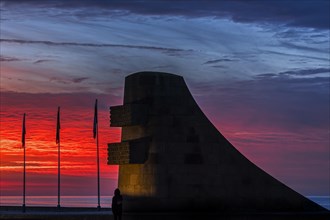 Second World War Two Omaha Beach monument at Saint-Laurent-sur-Mer at sunset