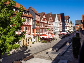 Half-timbered houses in the main street with row of half-timbered houses