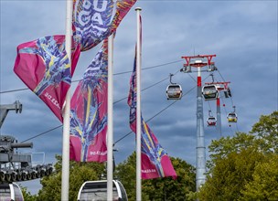 Flags and cable car above the grounds of the Federal Horticultural Show