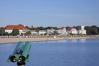 View over the beach and boardwalk of Travemuende